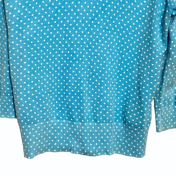 Cherokee Blue White Polka Dot Button Front Cardigan Sweater Ribbed 3/4 Sleeve XL - Picture 10 of 15